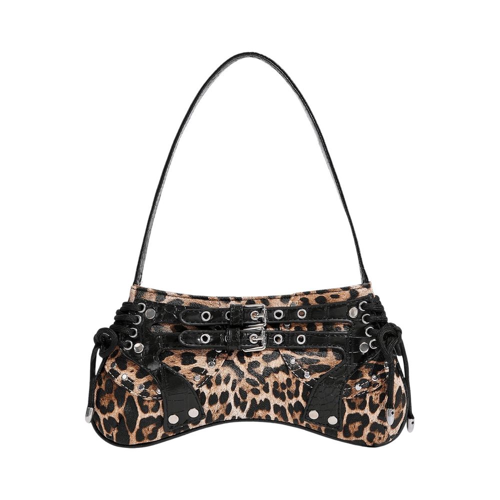 Leopard Print Shoulder Bags Pu Leather Zier Buckled Y2K Clutch T_T
